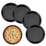 YiliYa Pizzablech Pizzateller Rund ø 18cm Antihaftbeschichtet Pizzabackform Carbonstahl Schwarz für Pizza Flammkuchen Kuchen 4er-Set