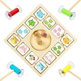 Spiel Brettspiel Aus Holz, Holzspielzeug Farben und Tieren, Pädagogisches Kinder Karten Spiel, Montessori Lernspiele Kinder mit 96 Tierkarten 4 Saugnapfstäbe und 3 Würfel, für Brettspiele 2-4 Spieler