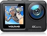 WOLFANG GA420 Action Cam 4K 60FPS Unterwasserkamera WiFi 10M Wasserdicht ohne Gehäuse 3.0 EIS Bildstabilisator Dual Screen Helmkamera (Externem Mikrofon, 2x1350mAh Akkus und Zubehör Kit)