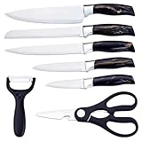 PionStar Edelstahl Küchenmesser-Set – 7-teiliges Profi-Set mit Kochmesser, Brotmesser, Fleischmesser, Universalmesser, Obstmesser, Schere + Schäler | Rostfrei & Langlebig.
