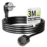 Vickwire Verlängerungskabel 3m Kabel Kabelverlängerungen mit Schutzkontakt Stecker Schuko Verlängerung 16A/250V, Schwarz, H05VV-F 3G1,5 mm²