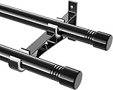 Gardinenstangen Innenlauf 2-Läufig aus Edelstahl, 76-238cm Gardinenstangen Verstellbare mit Kappenknäufen und Halterungen - Dekorative Fenster für Wohnzimmer Schlafzimmer Fenster/Schwarz