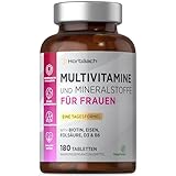 Multivitamin Tabletten Frauen | 180 Tabletten - 6 Monate Vorrat | Hochdosiert mit Eisen, Biotin, Vitamin B6 und mehr! | Energie, Knochen und Immunsystem | de Horbaach