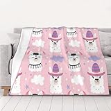 Fleecedecke mit Cartoon-Lama-Alpaka-Plüsch, Flanell, weich, flauschig, für Sofa, Bett, warm, gemütlich, Winterdecke