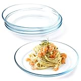 NUTRIUPS 4er Set 25,4 cm Glasteller, Gehärtetes Glas, Glasgeschirr für Pasta, Salat, Spülmaschinenfest und Mikrowellengeeignet