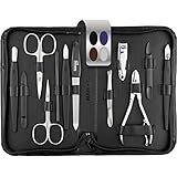 marQus Solingen Mega Maniküre Pediküre Set 12 Teile - Nageletui für Herren und Damen mit allem was man für die Nagelpflege braucht, in hochwertigem Echt-Leder Etui, Schwarz