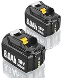 Ersatzakku für makita akku 18V 8.0Ah BL1860B BL1850B BL1860 BL1840 BL1830 BL1860B BL1835 BL1815 BL1845 BL1850 BL1890 BL1415 BL1430 BL1440 194205-3 LXT-400 with LED Werkzeugakku（2 Stück）