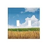Jcvytsdlk Dekorative Lichtschalter-Abdeckplatte, 2-Gang-Wandplatten, unzerbrechliche Schalterplattenabdeckungen, 12,4 x 12,4 x 0,7 cm, Heimdekor-Essentials – Weizenfeld, mittelgroß, doppeltes