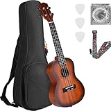Ukulele Kinder Erwachsene, Gitarre Kinder 21 Zoll, Sopran Ukulele Handcraft, Mahagoni Holz Hawaii Gitarre mit Saiten Gurt Plektren Gigbag, Kleine Instrument Anfänger Kindergitarre ab 6 Jahre, Rotbraun