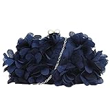 Milya Damen Clutch Blumen Elegante Brauttasche Hochzeit Party Kleidertasche Abendtasche Handtasche mit Kette Kiss Lock, Blau