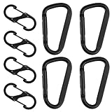 8 STK Karabinerhaken Set, Inkl 4 STK D-Clips Karabinerhaken & 4 STK S Karabiner Haken Aluminium, Metall Doppelkarabiner, Carabiner Schwarz für Camping Wandern Rucksack