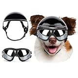 IUOUTG 2-teiliges Haustier-Sonnenbrillen- und Helm-Set, Hundehelm mit Ohrloch, Haustierhelm, Motorradhut mit schöner Brille für mittelgroße und große Hunde, Outdoor-Fahren