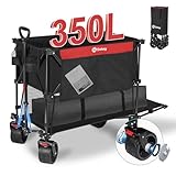 Sekey XXXXL Bollerwagen Faltbar 350L mit Extra Breite Reifen 17x10cm, Faltbarer Bollerwagen Strandwagen Transportwagen Zusammenfaltbar aus 4 Richtungen, 4XL-Doppel 4021, Rot mit Schwarz