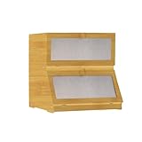 WODFARR Brotkasten aus Bambus mit 2 Lagen, Brotkasten aus Bambusholz, für Küche, Doppel-Brotkasten mit Fenster, Brotkasten, Küchenutensilien, Originalfarbe