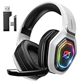 Ozeino OW810 Gaming Headset 40h Akku & Spielen beim Laden, 2.4GHz+BT(≤30ms), 7.1 Surround Sound Wireless Headset Mit Mikrofon für FIFA/CS:GO/Streaming, Kompatibel für PS5/PS4/Switch/Mac, Kristallweiß