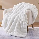 Kunstpelz-Decke aus Kaninchenimitat, luxuriöse weiche warme Bubble-Decke für Bett, Couch, Sofa, Weiß, 200 X 230 cm