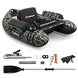 GOPLUS Bellyboot, Belly Boat bis 150 kg belastbar, aufblasbares Schlauchboot zum Angeln mit Alu Paddel, Pumpe, Flossen, Fischlineal, Rutenhalter & 2 Schultergurten, 135 x 109 x 54 cm (Tarnung)
