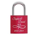 mtb more energy Graviertes Liebesschloss, frei gestaltbar mit vielen Farben, Motiven & Schriftarten - personalisiertes Liebes-Schloss Vorhängeschloss - individuelles Pärchen-Geschenk - Rot