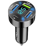 4-Port USB C Auto Ladegerät Zigarettenanzünder Adapter, 50W QC3.0,PD Schnellladegerät mit LED Voltmeter 12V USB Buchse kompatibel mit iPhone, Android, Samsung, Tablet und Allen Smartphones