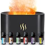 Luftbefeuchter Flame Diffuser Set mit 6 ätherische Öle 7-Farben-Licht Flammeneffekt Raumduft elektrisch Zimmerdeko Aroma Diffusor für Duftöle Lufterfrischer Deko