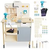 mamabrum, große Holzwerkstatt mit Werkzeugen XXL – Bausatz, 74 Elemente, Arbeitstisch, Bohrmaschine werkbank Kinder ab 2 Jahre werkbank Kinder
