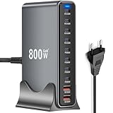 800W GaN3 USB C Ladegerät Mehrfach – 8×USB-C-Ports (140W/100W/65W) und 2×USB-A-Ports (30W QC) – Kompakter Multi-Geräte-Ladegerät, kompatibel mit Laptops, iPhone 15/16, Galaxy, PS5