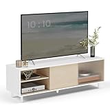 VASAGLE TV-Schrank, Toolless-Technologie, superschnelle werkzeuglose Montage, Fernsehtisch für Fernseher bis zu 60 Zoll, Wohnzimmer, Riffelglas, 140 x 39 x 45 cm, wolkenweiß-naturbeige LTV466W01