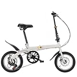 Erwachsene 6-Gang Klapprad,Erwachsenenrad,100Kg Max Tragkraft,Verdickte, rutschfeste Und Verschleißfeste Reifen,Quick-Fold-System,Premium Faltrad White,Variable Speed