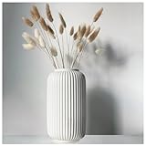 Gerippte Vase Weiß 20 cm Hoch, Modern Blumenvasen aus Keramik für Tischdeko Innenbereich, Deko Vasen für Pampasgras