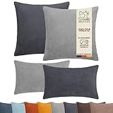 Selfitex 4er Set Cord Sofakissen 2X 30x50 + 2X 50x50, Couchkissen inkl. Füllkissen, samtiger Kissenbezug mit weicher Kissenfüllung, Flauschige Dekokissen für Wohn- & Schlafzimmer (Marbella)