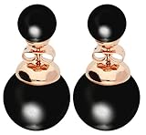 LÖB Ohrstecker Doppel Ohrringe 750er Roségold Vergoldet Perlen Schwarz, Damen Perlenohrringe Perlenohrstecker Glitzer Stein Front Back Set Rose Gold