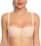 Lemorosy Damen Bügel Balconette-BH Gepolsterte Träger Halbschale Push Up(Beige,90B)