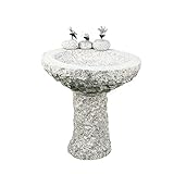 Gebrüder Lomprich Vogelbad aus Granit mit Fuß (3 Steinvögel am Rand sitzend)