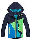 YOUNGSOUL Kinder Regenjacke mit Farbblock Mädchen Jungen Übergangsjacke Outdoorjacke Win und Wasserdicht Windjacke mit Kapuze Dunkelblau DE: 134-140 (Herstellergröße 140)