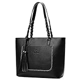 DEERWORD Damen Handtaschen Frauen Schultertaschen PU-Leder Bowlingtaschen Umhängetaschen Schwarz