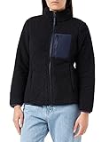 Amazon Essentials Damen Lange Sherpa-Jacke Mit Stehkragen, Durchgehendem Reißverschluss Und Gewebtem Saum (Erhältlich In Übergröße), Schwarz/Marineblau, 6XL Große Größen