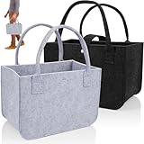PUWOWYE 2 Stück Filztaschen Shopper, Filztasche, Faltbar Tragetasche Shopping Bag, Tasche Filz zur Spielzeug, Einkaufen, Ausgehen, Aufbewahrung, 30x18x20cm, Hellgrau Schwarz