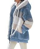 ABINGOO Damen Mantel Kapuzenjacke Winterjacke Mode Warm Hoodie Pullover Jacken Reißverschluss Plüschjacke Fleecejacke Oberteile(Blau,L).