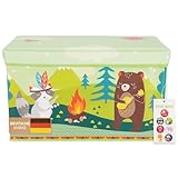 Bieco Aufbewahrungsbox mit Sitzhocker Waldtiere mit Stauraum und Deckel mit Polsterung, 63 L, Grün