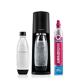 SodaStream Terra Sprudelwasserbereiter, mit 1 Liter wiederverwendbarer BPA-freier Wasserflasche zum Karbonisieren und 60 Liter Quick Connect CO2-Gasflasche - Schwarz