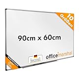 OfficeMarshal Magnetisches Whiteboard 90x60cm mit Alurahmen und abnehmbare Stiftablage für Büro, Heim und Schule, Magnettafel kratzfest und trocken abwischbar | Magnetboard