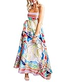 TACSTRUN Frauen Sommer Hawaiian Satin Kleid 2025 Floral Sommerkleid Spaghetti Strap A Line Flowy Strand Boho Maxi Kleider,Multi Colored,S