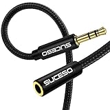 SUCESO Klinke Audio Verlängerungskabel 3M Aux Kabel Nylon 3.5mm Stereo Stecker auf Buchse Audio Verlängerungskabel Headset Verlängerung mit Kopfhörer Handy Lautsprecher Tablets PC Autoradios - Schwarz