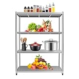 Linanty Edelstahl Lagerregale, 120 * 40 * 150 cm, Standregal mit 4 Fachböden, max. 50 kg, Schwerlastregal, höhenverstellbar