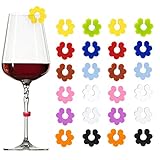 vgggrd 24 Pcs Glasmarkierer Glasmarker Silikon, Glas Markierung Trinkgläser für Weinglas, Champagnerglas, Cocktailglas, Martini-Glas, Trinkglas (Pfirsichblüte)