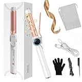 28mm Lockenstab Kabellos Große Locken 9000 mAh, Tragbarer Lockenstab USB Aufladbar, UKLISS Kabelloser Hair Curler, Reise Lockenstäbe Lange Haare,140–200 ℃ (Rosa Weiß)
