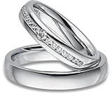 Kolibri Rings - Freundschaftsringe Paarpreis Silber 925 Massiv Nickelfrei 15 Zirkonia Steine Trauringe Eheringe Partnerringe 100% Made in Germany- Inkl. Etui + Gravur