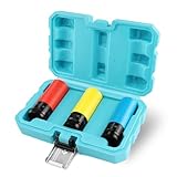 DURATECH Schlagschrauber Nüsse Set, Steckschlüssel-Satz Kraft Schoneinsätze Schonnüsse mit Kunststoffhülse, 1/2”Vierkantantrieb, Cr-Mo, 3-teilig, SW 17mm, 19mm, 21mm, mit Aufbewahrungsbox