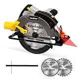 ENVENTOR 1650W Handkreissäge, 5500 RPM Kreissäge mit Laserführung, Leistungsstarker Motor, Schnitt 62 mm (90 °), 46 mm (45 °), (Sägeblatt-Ø: 185mm, inkl. 2x Kreissägeblatt (24T+40T), für Holz, PVC