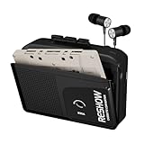 Reshow Kassettenspieler tragbar, eingebautes Mikrofon & Lautsprecher, USB Kassette zu MP3 Konverter, umgekehrte Aufnahme auf Band, Kassettenrecorder mit Kopfhörer（Schwarz）